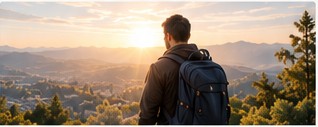 Person looking toward a bright horizon